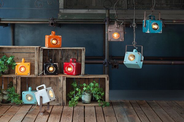 Ferroluce Retro stolní lampa INDUSTRIAL, š. 18 cm, 1xE27 Barva: Světle modrá