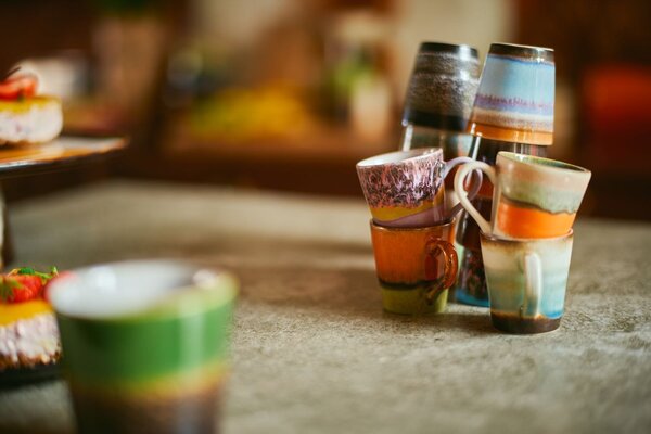 Set 4ks retro hrnek na kávu Espresso 70s Polaris - Ø 5,8*8cm / 80ml - HKLIVING