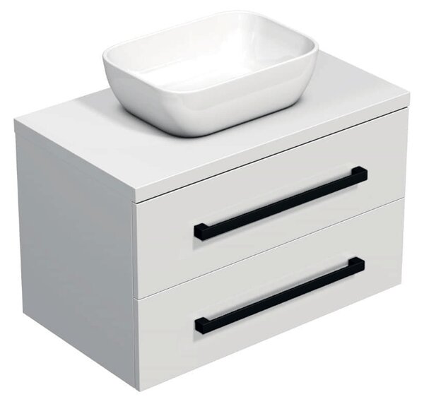 Koupelnová skříňka s černou úchytkou a krycí deskou SAT Cube Way 80x71x46 cm bílá lesk CUBE46C803BI45