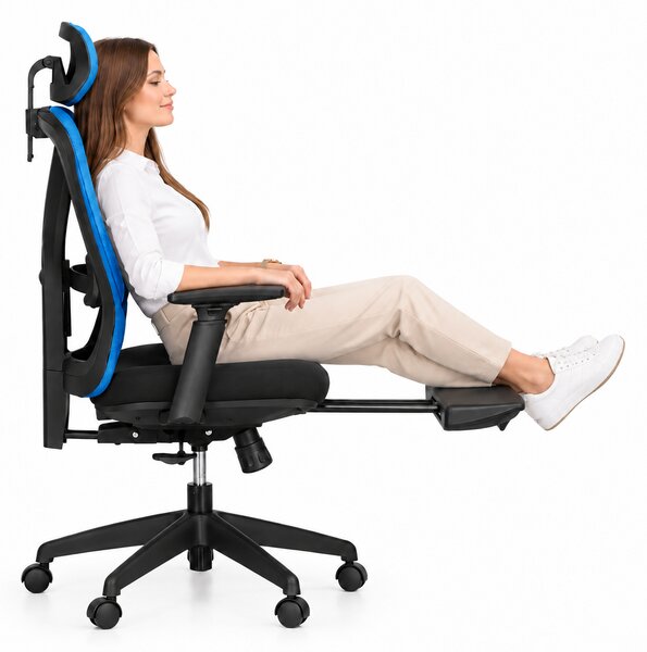 Kancelářská židle LEGS s výsuvnou opěrkou nohou, modrá