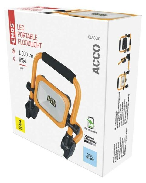 EMOS LED reflektor ACCO nabíjecí, přenosný, 10 W, žlutý, studená bílá ZS2812