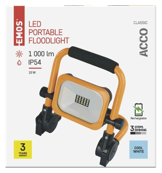 EMOS LED reflektor ACCO nabíjecí, přenosný, 10 W, žlutý, studená bílá ZS2812