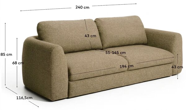 Kave Home Zelená třímístná rozkládací pohovka Vera 240 cm