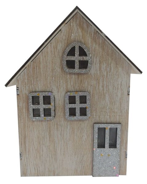 Dřevěný domek svítící LED stříbrný 2009346