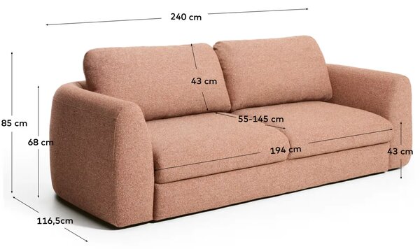 Kave Home Hnědá třímístná rozkládací pohovka Vera 240 cm