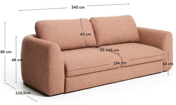 Kave Home Terakotová třímístná rozkládací pohovka Vera 240 cm