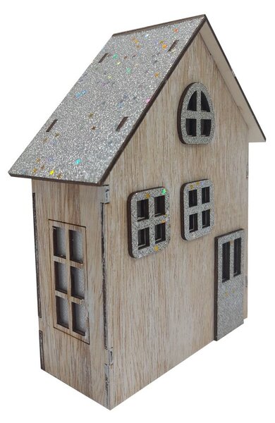 Dřevěný domek svítící LED stříbrný 2009346