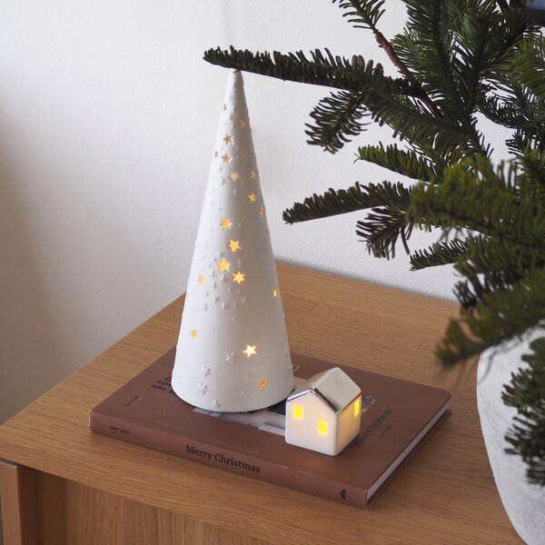 Porcelánová mini LED lucerna Medium House
