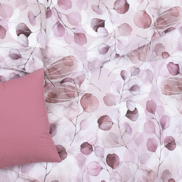 Povlečení SATÉN DESIGN purple leaves pudrová 140 x 200/70 x 90 cm