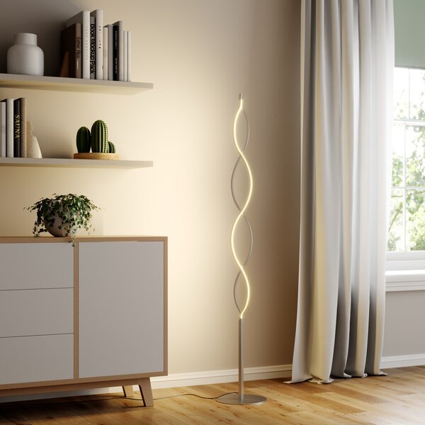 Stojací Lampa Lindby, Auron, stmívatelné, Šedá, Obývací pokoj, Kov, Moderní