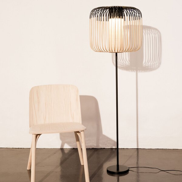 Stojací Lampa Forestier, Bamboo Light, Černá, Obývací pokoj, Bambus, Design