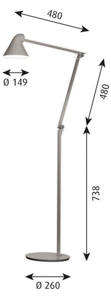 Stojací Lampa Louis Poulsen, NJP, stmívatelné, Šedá, Obývací pokoj, Kov, Design