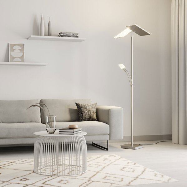 Stojací Lampa Lucande, Parthena, stmívatelné, Šedá, Obývací pokoj, Kov, Moderní