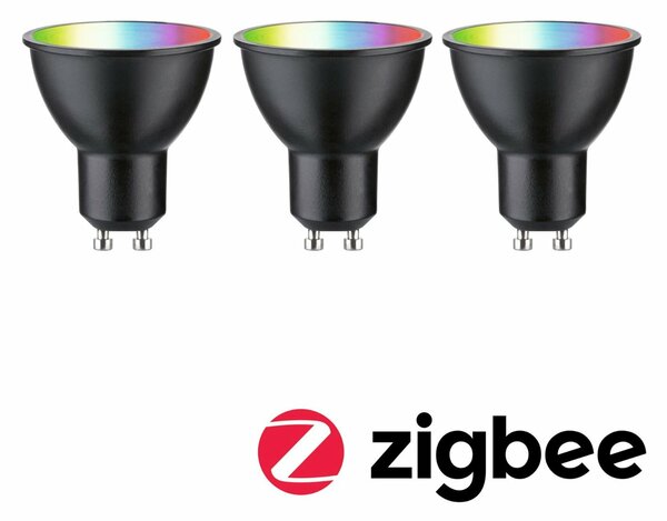 PAULMANN Standard 230V Smart Home Zigbee 3.0 LED reflektor GU10 3x4,8W RGBW+ stmívatelné černá mat
