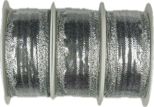 Set 3x Stuha stříbrná lurexová BIRMINGHAM SILVER lesklá 3x (25mm x 2m)