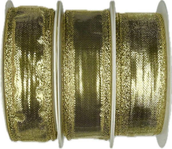 Set 3x Stuha zlatá lurexová BIRMINGHAM GOLD lesklá 3x (25mm x 2m)