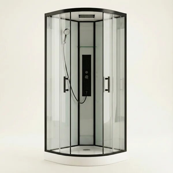 GLASS 90x90x225 Černý Masážní sprchový box čtvrtkruhový