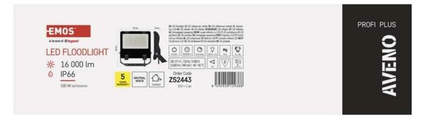 EMOS LED reflektor AVENO 100W, černý, neutrální bílá ZS2443
