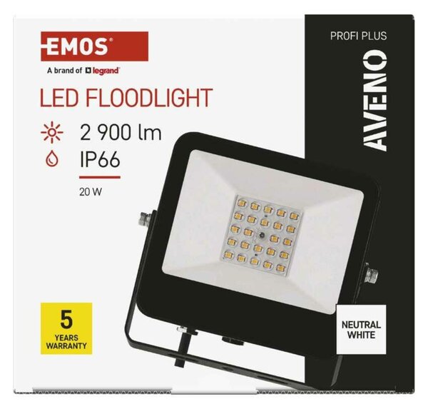 EMOS LED reflektor AVENO 20W, černý, neutrální bílá ZS2413