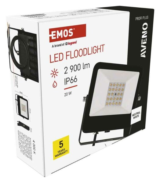 EMOS LED reflektor AVENO 20W, černý, neutrální bílá ZS2413