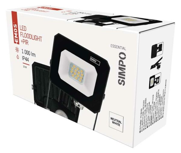 EMOS LED reflektor SIMPO s pohybovým čidlem, 10 W, černý, neutrální bílá ZS2313