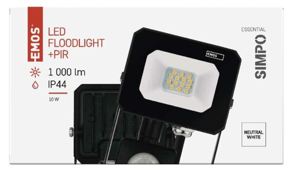 EMOS LED reflektor SIMPO s pohybovým čidlem, 10 W, černý, neutrální bílá ZS2313