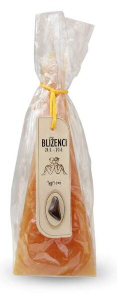 Bartek svíčka pyramida Rustic parfém Blíženci s minerálem 16 cm