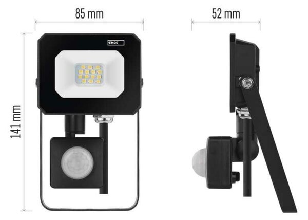 EMOS LED reflektor SIMPO s pohybovým čidlem, 10 W, černý, neutrální bílá ZS2313