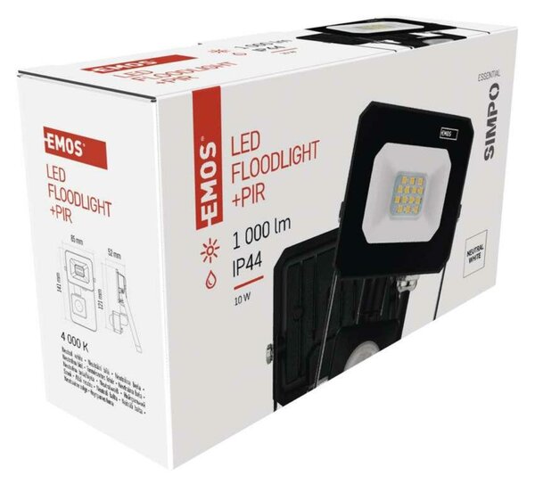 EMOS LED reflektor SIMPO s pohybovým čidlem, 10 W, černý, neutrální bílá ZS2313
