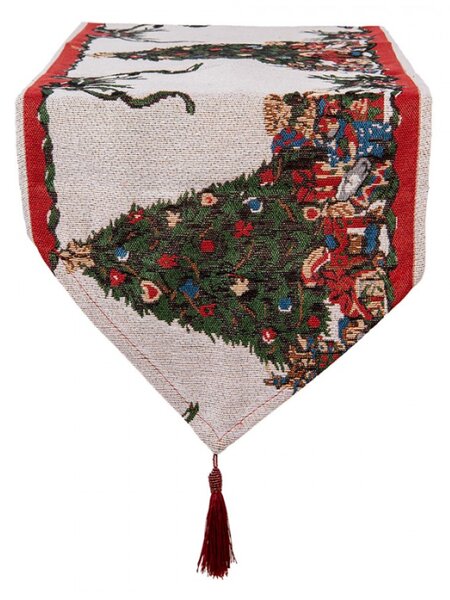 Vánoční ubrus / běhoun na stůl s motivem stromku a dárečků – 33x180 cm