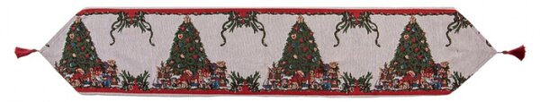 Vánoční ubrus / běhoun na stůl s motivem stromku a dárečků – 33x180 cm