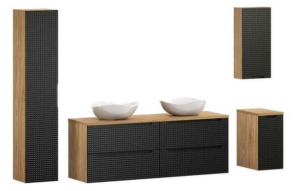 Comad Koupelnová sestava Luxor Black s deskou, umyvadly a skříňkami 160 cm černá/dub olejovaný