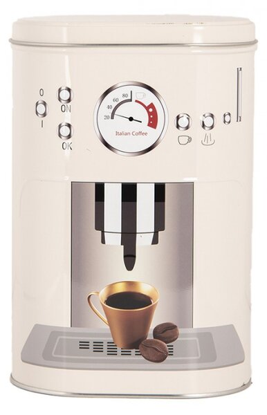 Béžová plechová dóza na kávu Coffee machine – 20x13x9 / 18x11x7 cm