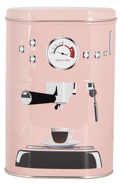 Růžová plechová dóza na kávu Coffee machine – 20x13x9 / 18x11x7 cm