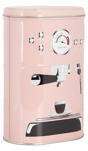 Růžová plechová dóza na kávu Coffee machine – 20x13x9 / 18x11x7 cm