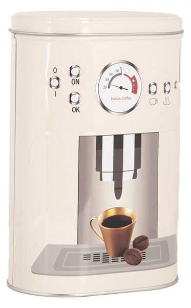 Béžová plechová dóza na kávu Coffee machine – 20x13x9 / 18x11x7 cm