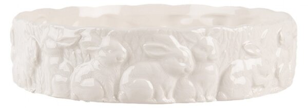 Bílá keramická miska s reliéfem velikonočních zajíčků po obvodu – 20x5 cm