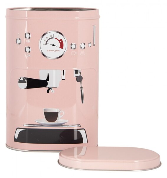 Růžová plechová dóza na kávu Coffee machine – 20x13x9 / 18x11x7 cm