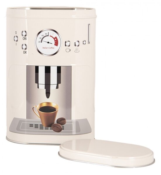 Béžová plechová dóza na kávu Coffee machine – 20x13x9 / 18x11x7 cm
