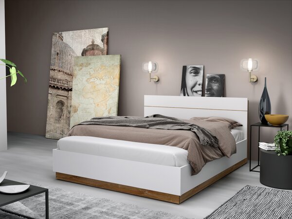 Postel se zdvíhacím roštem 140x200 DENTRO DT02 bílá / dub stirling