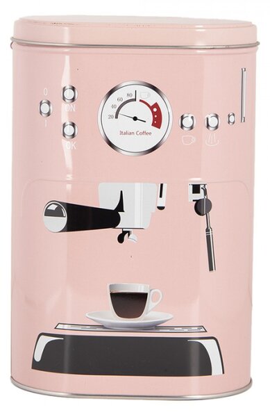 Růžová plechová dóza na kávu Coffee machine – 20x13x9 / 18x11x7 cm