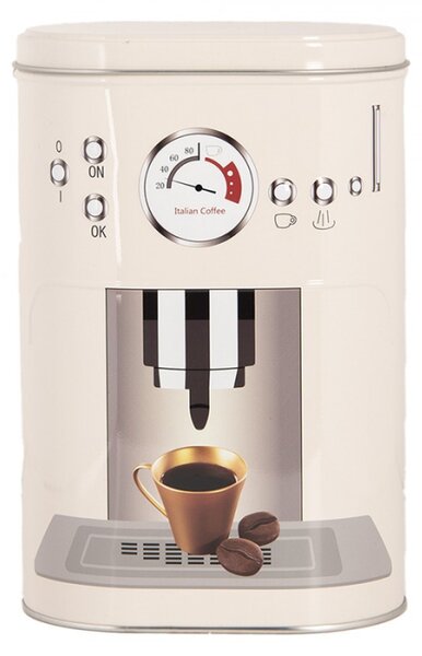 Béžová plechová dóza na kávu Coffee machine – 20x13x9 / 18x11x7 cm