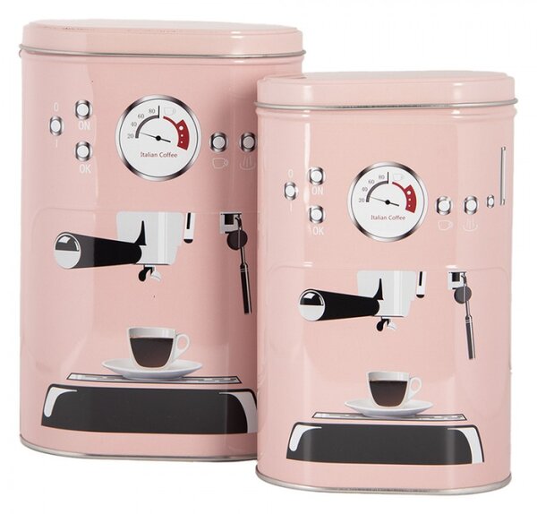 Růžová plechová dóza na kávu Coffee machine – 20x13x9 / 18x11x7 cm