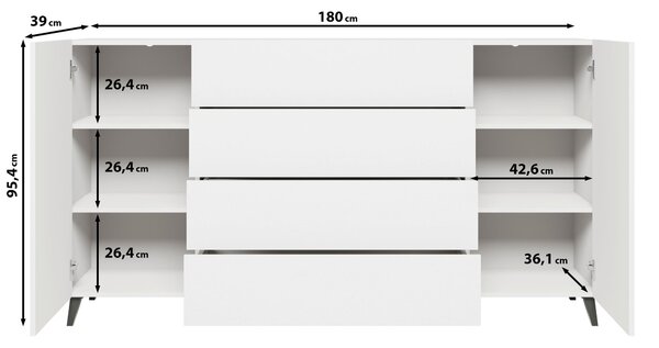 ŠIROKÁ KOMODA, černá, 180/95,4/39 cm P & B - Online Only komody, Online Only