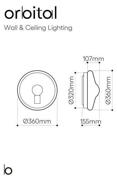 Bomma Luxusní stropní, nástěnné svítidlo Orbital ⌀ 36 cm Povrch Montury: broušená stříbrná, Barva skla: Kouřová
