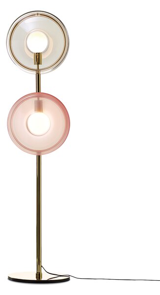 Luxusní stojací lampa Bomma Orbital Povrch Montury: Broušená zlatá, Barva skla: Růžová + bílá