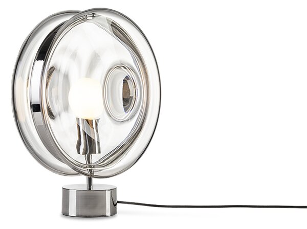 Luxusní stolní lampa Bomma Orbital Povrch Montury: broušená stříbrná, Barva skla: Čirá + růžová