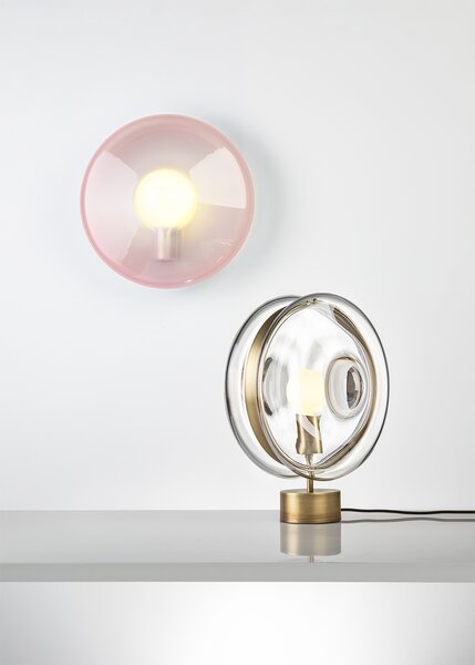 Luxusní stolní lampa Bomma Orbital Povrch Montury: broušená stříbrná, Barva skla: Čirá + růžová