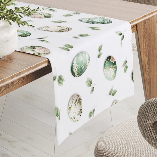 Biante Teflonový běhoun na stůl TF-136 Zelené květované kraslice na bílém 20x120 cm