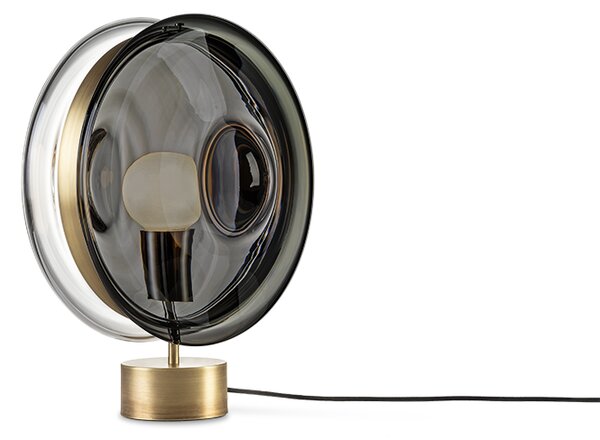 Luxusní stolní lampa Bomma Orbital Povrch Montury: broušená stříbrná, Barva skla: Čirá + růžová